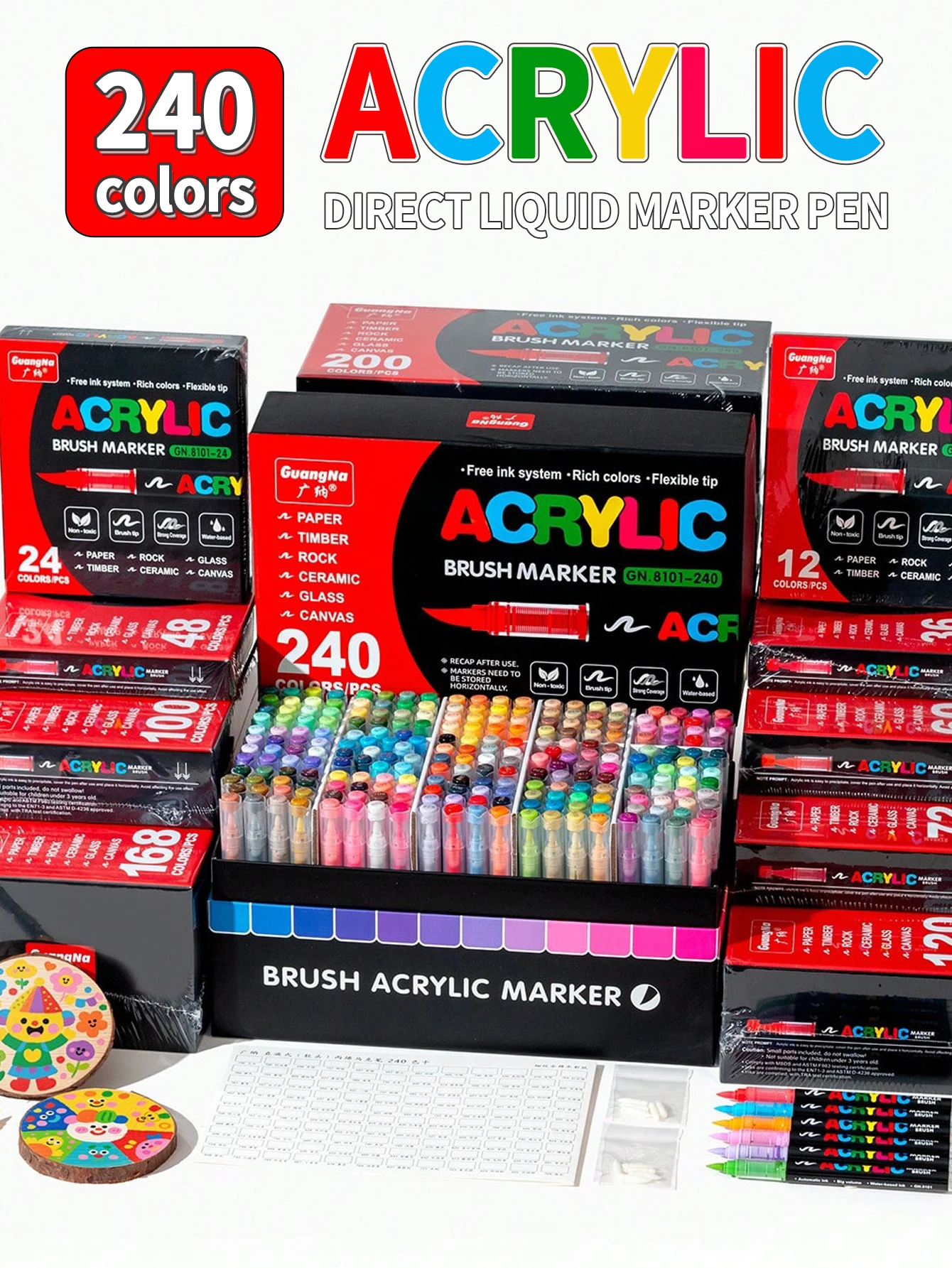 1 Piece of Direct Liquid Soft-Tip Acrylic Marker Pen, Available in 288/240/168/120/100/72/60/48/36/24/12 Colors, Student-Specific, Non-Transparent, Layerable Watercolor Pens, High-Quality Art Student DIY Colored Drawing Pens