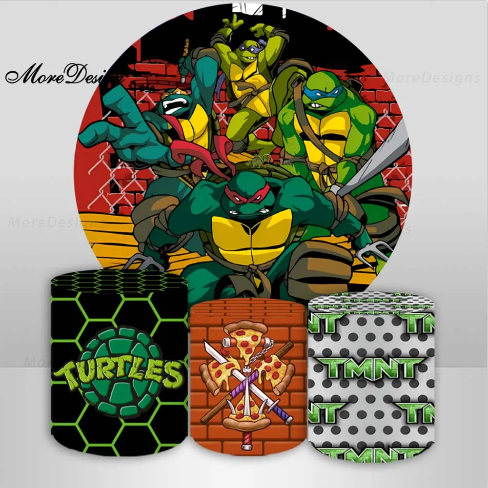 Teenage Mutant Ninja Turtles Backdrop Round and Cylinder Cover TMNT Boys Birthday Party Pizza Fabric Photography Background