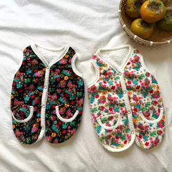 Small Dog Cotton Clothes Pet Classic Shabby Flower Coat Bichon Winter Clothes Teddy Warm Vest Pretty Dog Clothes
