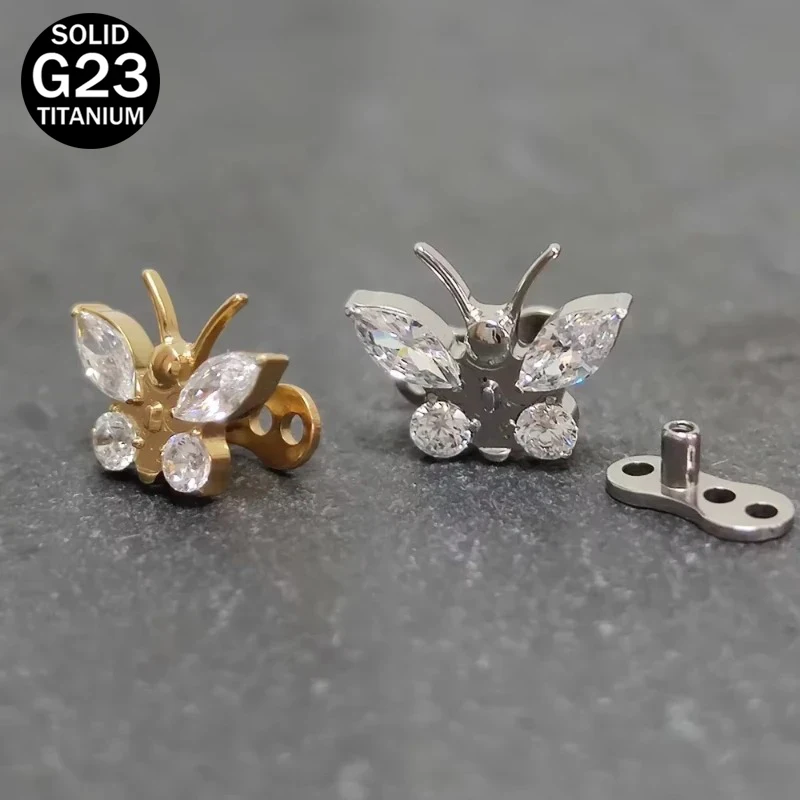 F136 Titanio Helix Piercing Microdermal Skin Injection Studs 16G Dermal Anchor Surface Zircon Drilling Hide en la joyería superior del cuerpo
