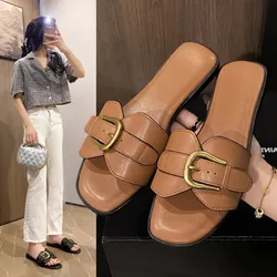 Slippers Casual Fretwork Heels String Bead Shoes Woman 2024 Pantofle Shale Female Beach Luxury Soft Flat New Sabot Fashion Slide