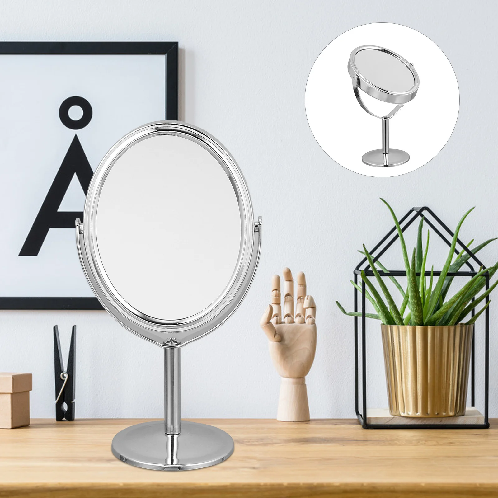 Double Side Silver Mirror Rotatable Swivel Desktop Makeup Mirror for Vanity Table Bedroom Bathroom Countertop #4