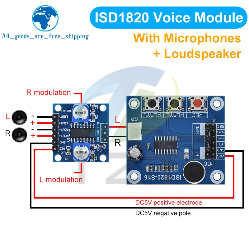 TZT ISD1820 recording module voice module the voice board telediphone module board with Microphones + Loudspeaker image 6