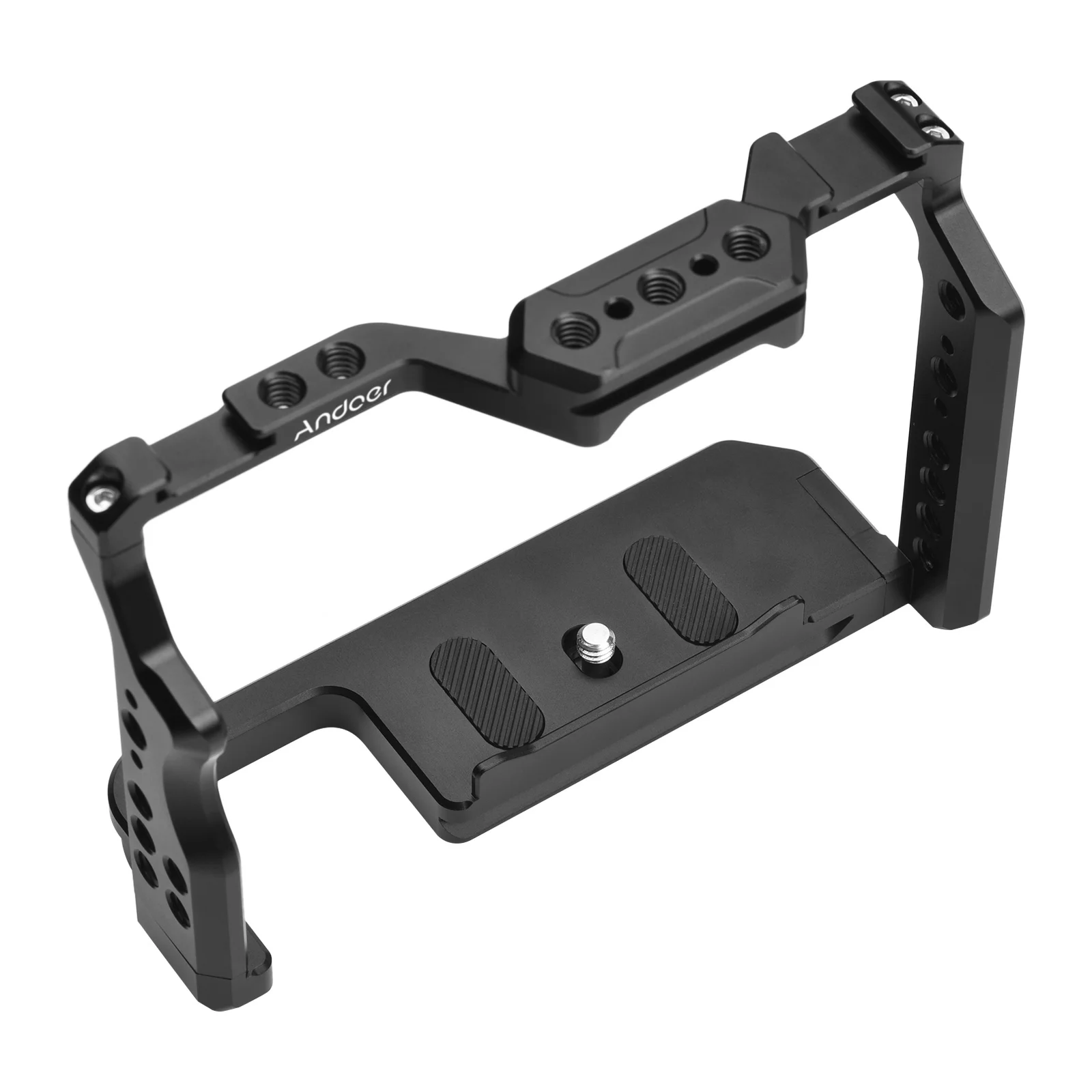 Andoer Camera Cage Aluminum Alloy Video Cage with Dual Cold Shoe Mounts Numerous 1/4 Inch Threads Replacement for Sony A7IV