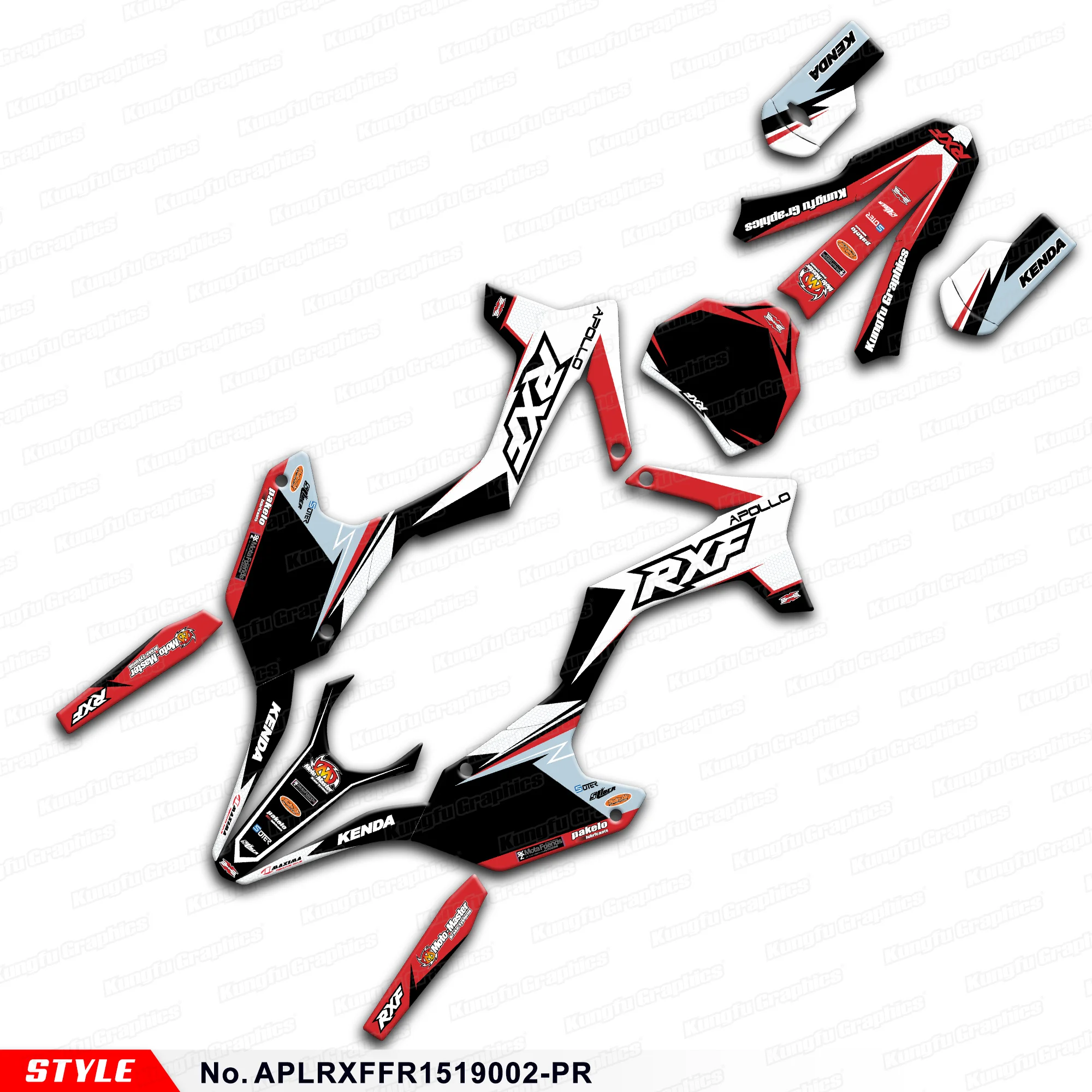 JY RACING Motorcycle Graphic Stickers Complete for Apollo RXF Freeride 150 190, Shield, Black & Red , APLRXFFR1519002-PR