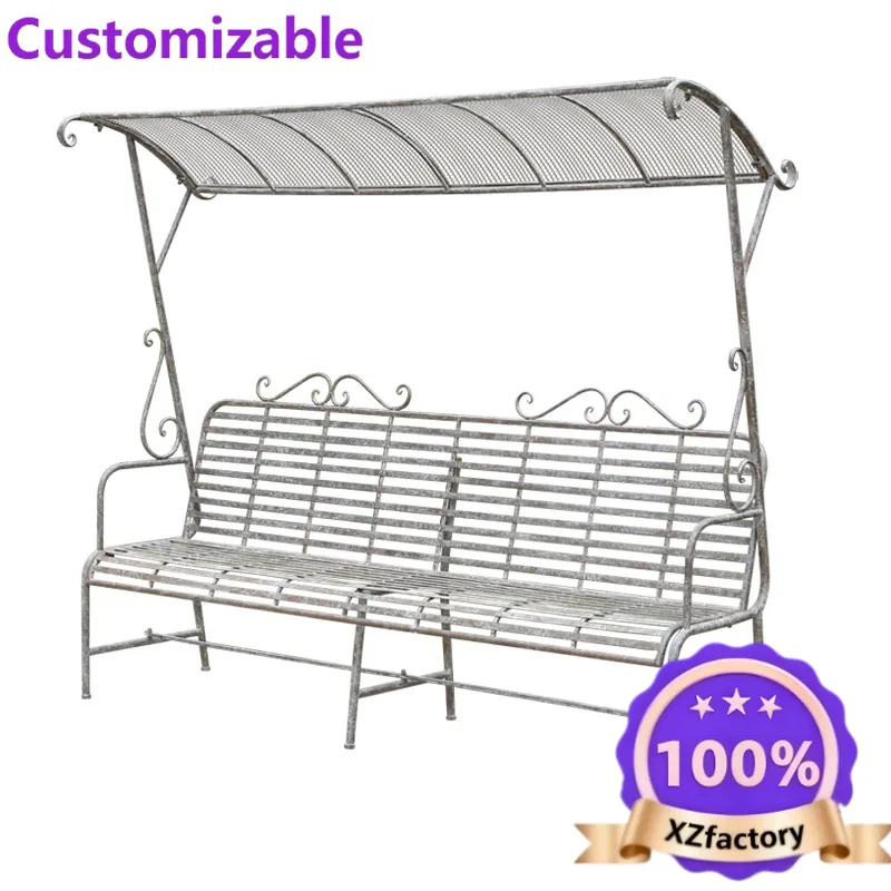 Factory Direct 2026 Retro and old outdoor wrought iron leisure seat outdoor courtyard double back bench chair villa decoration