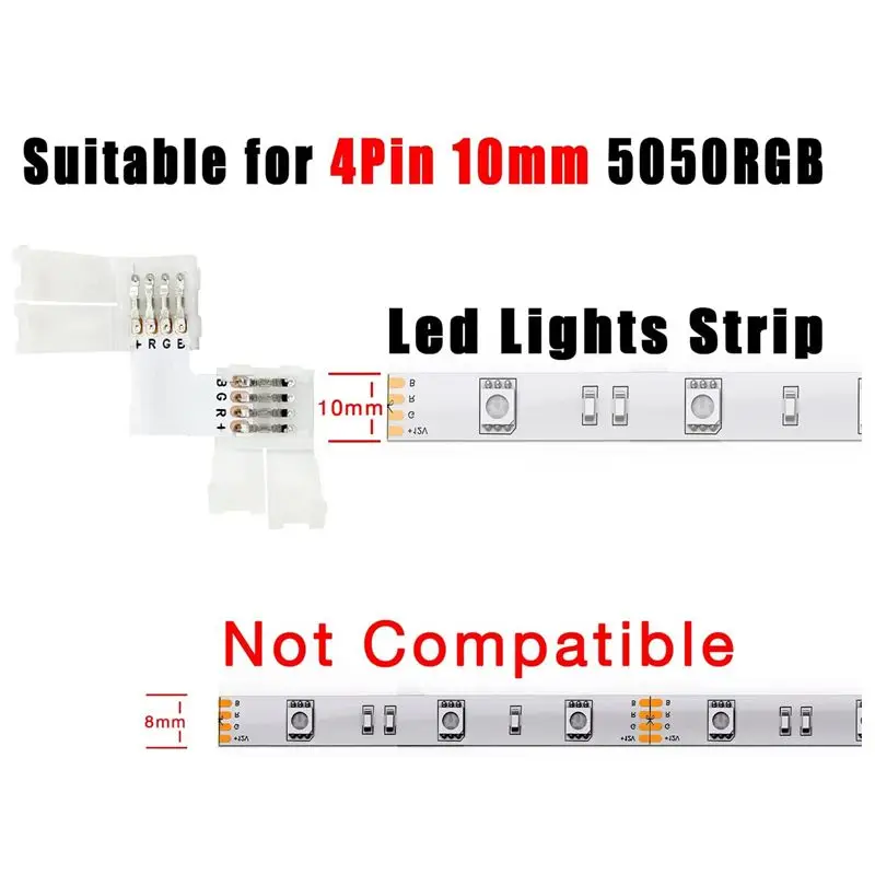 ABZC LED Strip Connector Kit for 5050 10mm 4Pin L Shape Solderless LED Strip Accessories for DIY