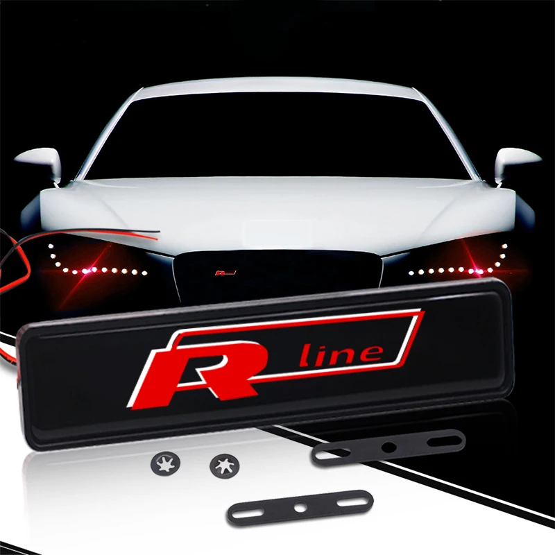 1Pcs Car Decorative Light LED Front Hood Grille Emblem Badge Decor for Volkswagen Rline Passat Polo Tiguan Golf Beetle T5 Up Eos