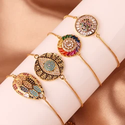 Sparkling Adjustable Rainbow Zircon Bracelets For Women New Gold Plated Evil Eye Bracelet Wedding Jewelry Birthday Gift