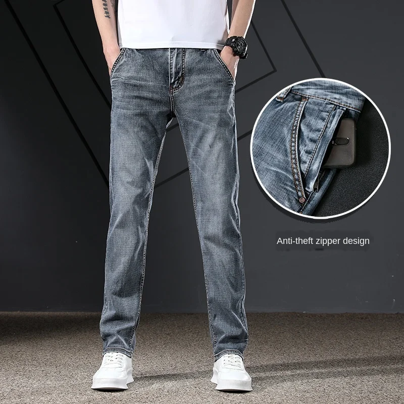 

Denim Stretch Jeans Men Straight Anti-Theft Zipper Denim Jeans Male Pants 2022 New Size 28 -36 38 40 Mens Jean