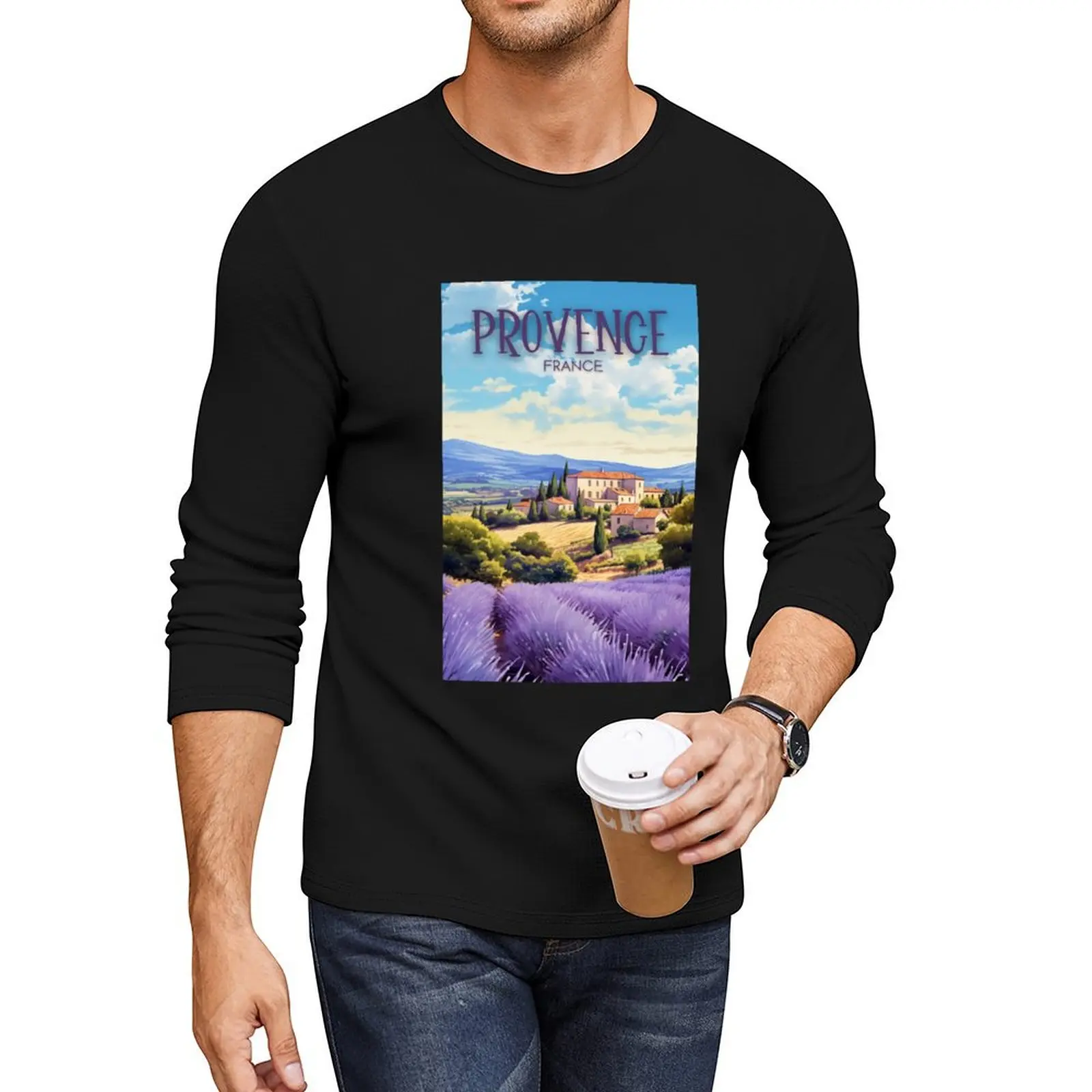 A Watercolor Illustration of Provence - France Long T-Shirt graphic t shirt vintage clothes Oversized t-shirt men clothes