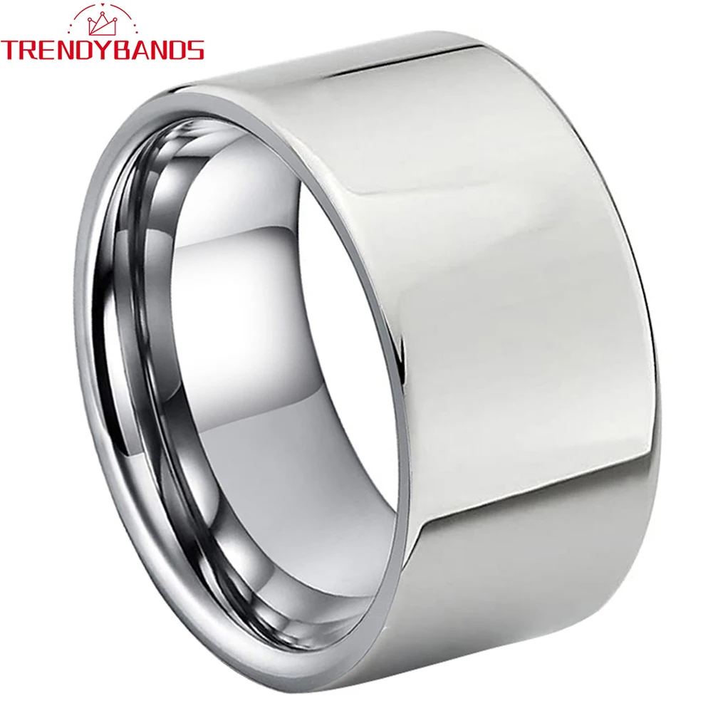 

10mm 12mm Wholesale Tungsten Carbide Wedding Band for Men Women Engagement Ring Flat High Polished Shiny Comfort Fit