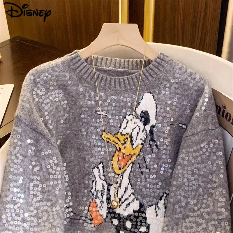 Disney New Arrival Fashion Casual Donald Duck Pullover Winter Heavy Industry Design Sense Nail Bead Spoof Mohair Plush Sweater