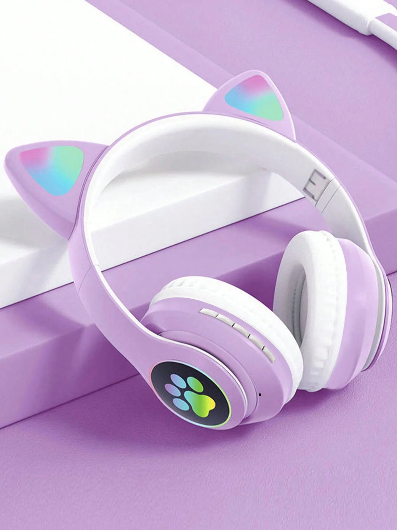 Audífonos Bluetooth con Orejas de Gato LED Brillantes, Batería de Larga Duración, Bajos Profundos, Plegables, Inalámbricos, Deportivos, Cómodos de Usar