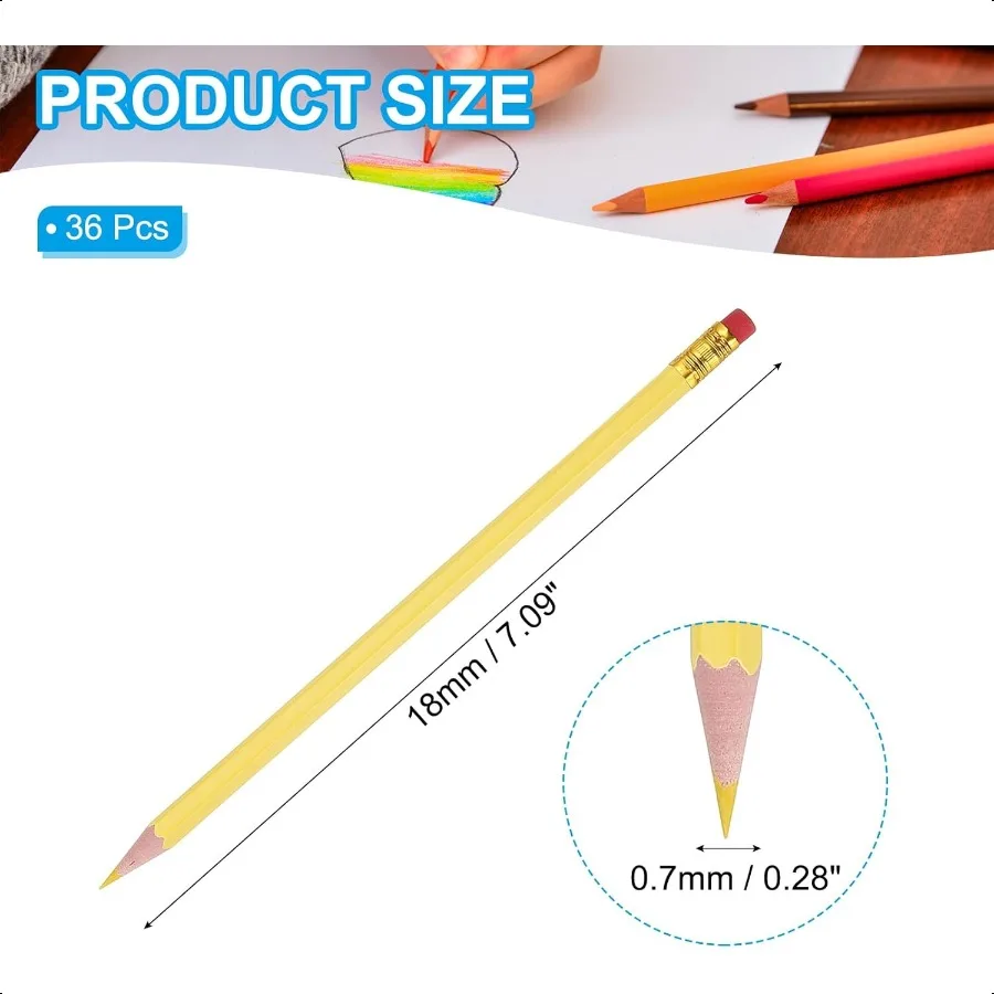 Erasable Colored Pencils 36 Pcs Oil Color Pencils with Erasers Hexagonal Rod Wooden Colored Pencils for Tests Marking Grading A
