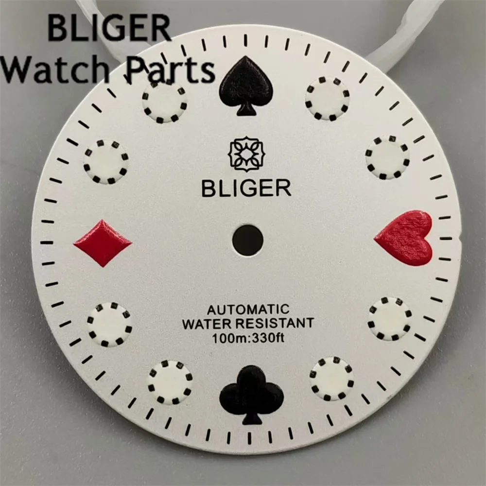 BLIGER 29mm Watch Dial White Black Green Dial Green Luminous Fit NH35 NH36 Movement