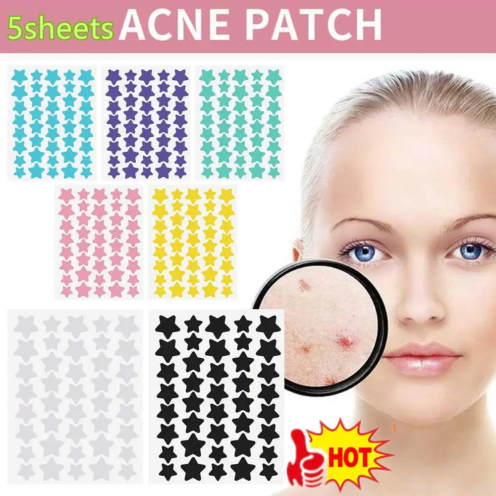 

5sheets Colorful PE Pimple Patches Cute Star Shaped Pimple Cover Sticker Invisible Pimple Cover Removal Pimple Patch