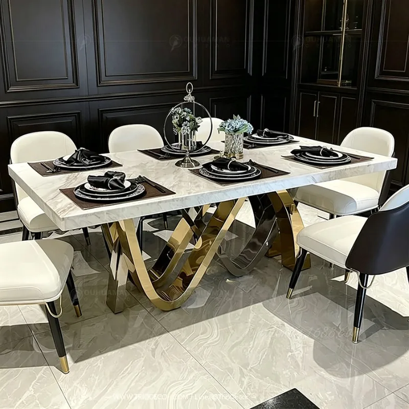 Stainless steel high-end home banquet hotel dining table and chair combination