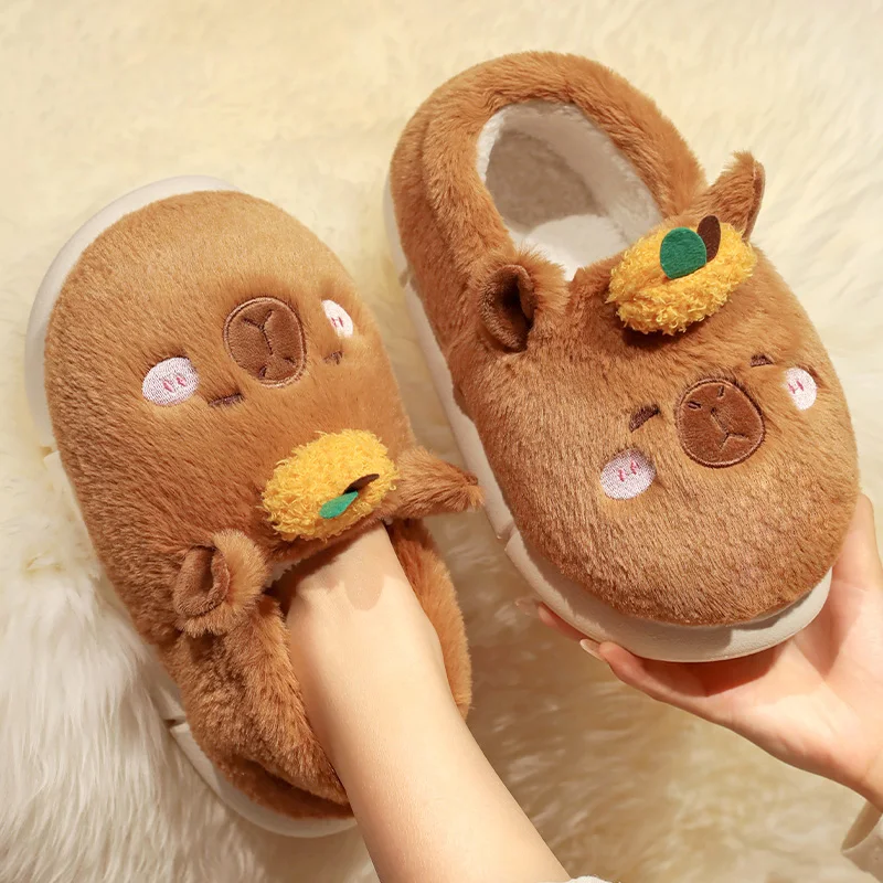 Highland Cow Capybara Plush Slippers Christmas Home Cotton Shoes Cute Animals Anti-slip Indoor Winter Warm House Slipper Gifts