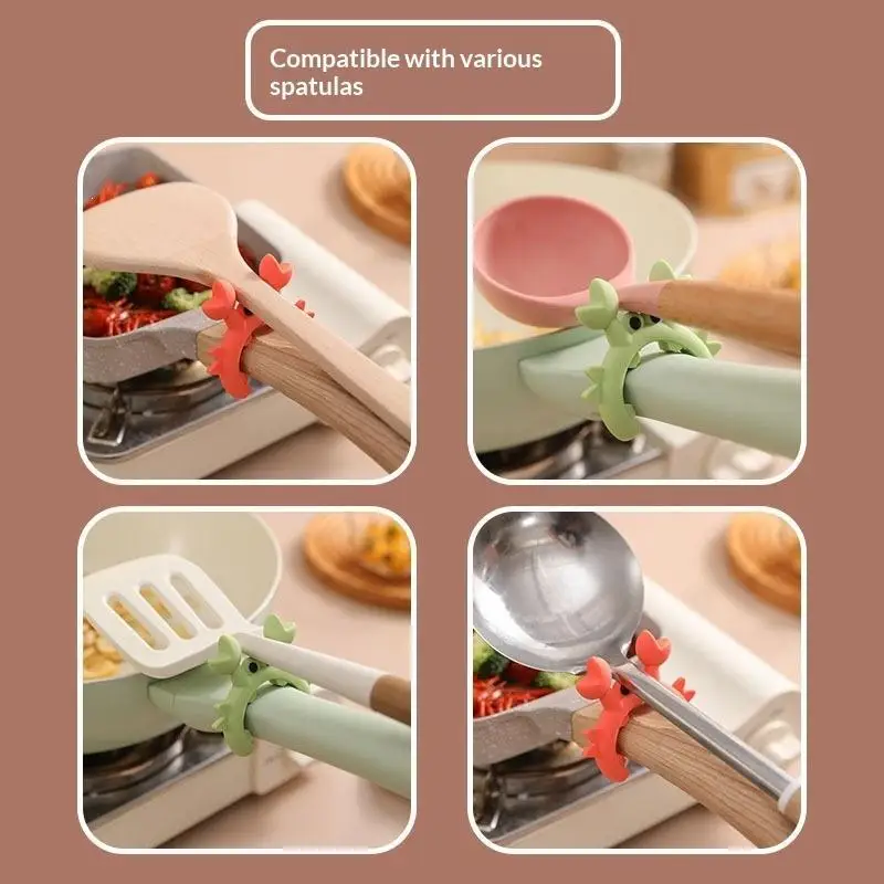 1/2/3PCS Effective Anti-scald Small Crab Clip Food Safe Silicone Spatula Rack Sturdy Spoon Holder for Kitchen Cooking Baking