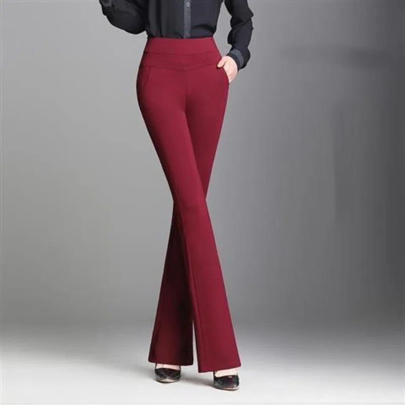 2023 Autumn and Winter Women\'s High Waist Patchwork Pockets Sashes Slim Solid Color Fashion Casual Elegant Commuter Horn Pants