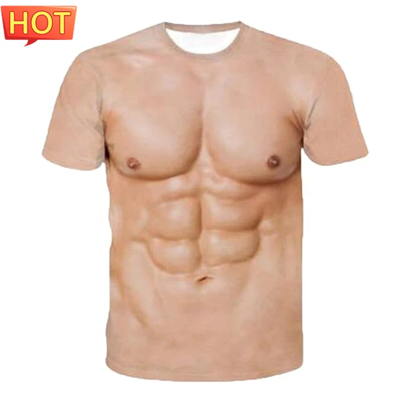 Muscle Body 3D Print T-Shirt Men Summer T Shirt Clothing Fashion Street Tees Flesh Pattern Oversized Male Short Sleeve Trendy