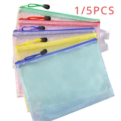 Mesh Zipper Bag para Organização de Sala de Aula, Jigsaw Bag, Plastic Zipper Bag, A4 Size, 5 Colors, 1 Pc, 5Pcs