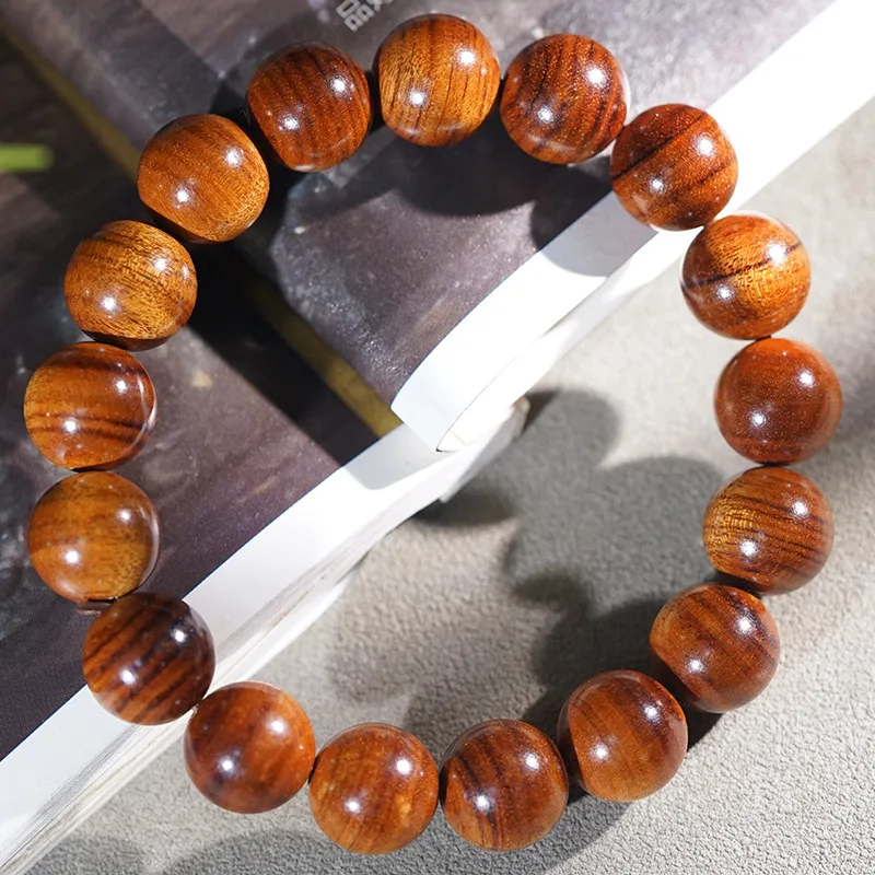 Non-yellow horizontal grain single-loop bracelet 12mm, collectible Buddhist prayer , wooden beads, soft rosewood b