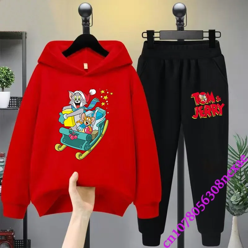 2024 New Disney Tom And Jerry Children's Set Spring And Autumn Cartoon Anime Boys And Girls Print Sports Top And Pants 2-piece