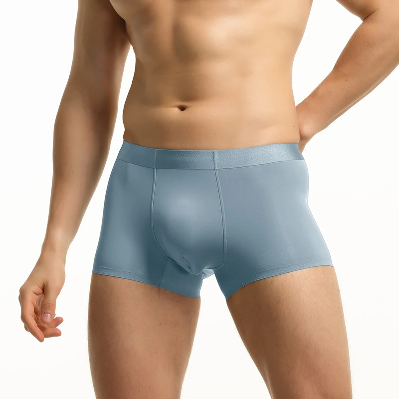 Men's Ice Silk Seamless Boxer Briefs, Comfortable and Breathable Summer Thin Sports Four-Corner Personalized Sh