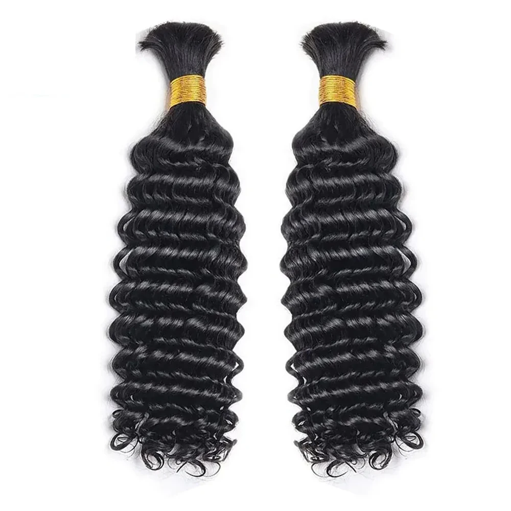 Trenzas bohemias de onda profunda, cabello humano 100% a granel, cabello trenzado sin trama, paquetes de cabello humano, extensiones de cabello a granel de 100g