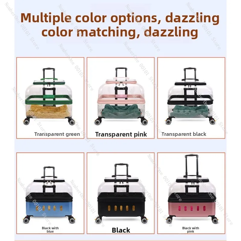 Pet Carrier Trolley Case Transparent Cat Dog Travel Bag Portable Airline Approved Wheeled Luggage Box For Small Animals