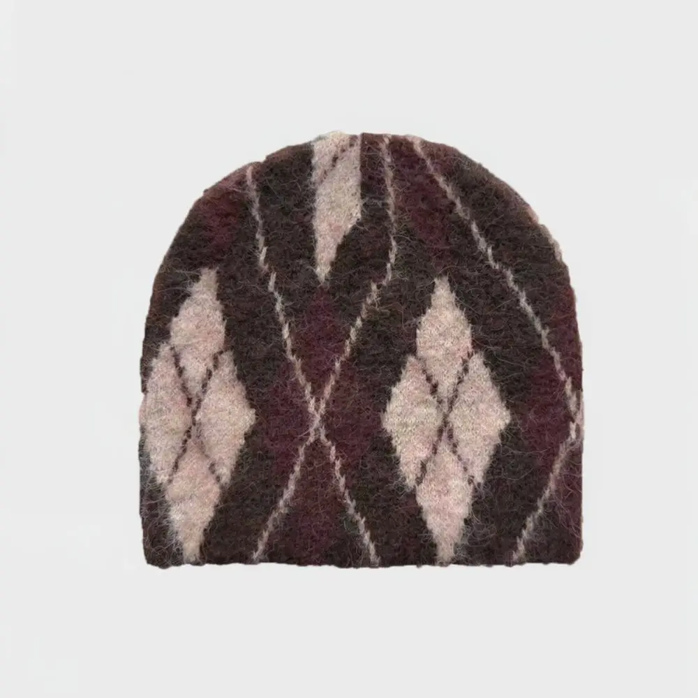 Fashion Designer Beanie Hat Wool Blend Diamond Knit Cap Unisex Winter Warm Streetwear Trendy Hip Hop Style Soft Headwear