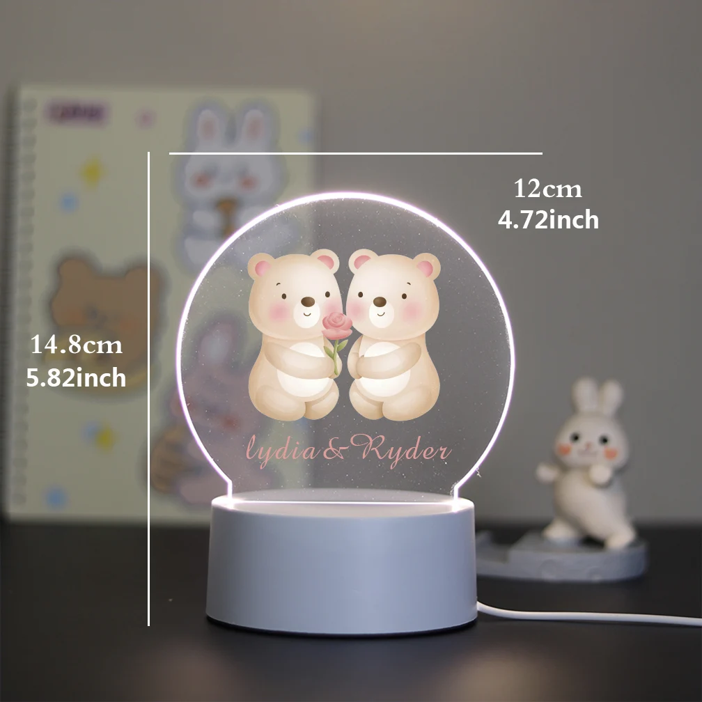 1 pz simpatico orso partner stampa UV nome personalizzato luci notturne in acrilico lampada da tavolo a led per soggiorno camera dei bambini