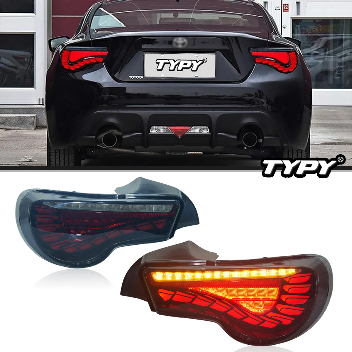 Full LED Tail Lamps For Toyota 86 2012-2020, Subaru BRZ 2013-2020, Scion FR-S 2013-2016 DRL Dragon Scale Rear Taillights 1 Set