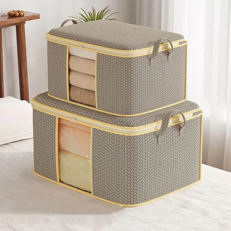 1pc Large Capacity Storage Box Foldable Non-woven Fabric Quilt Storage Bag Transparent Visible Clothing Bag Wardrobe Organizer