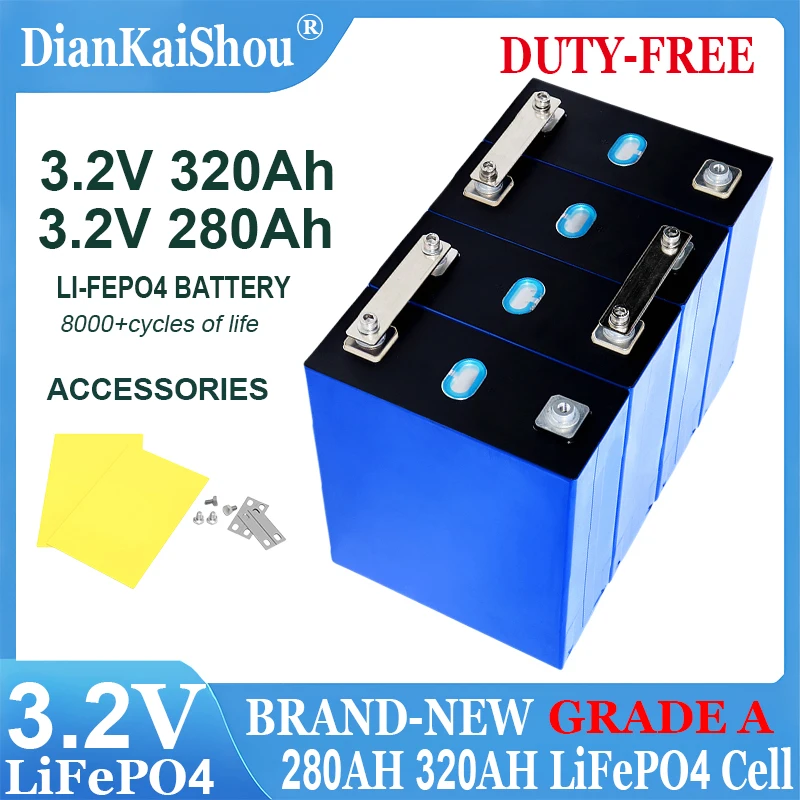 DianKaiShou 3.2V 320Ah 280Ah New Lifepo4 Rechargeable Battery Lithium Iron Phosphate Cell 12v 24v Travel Solar Campers batteries