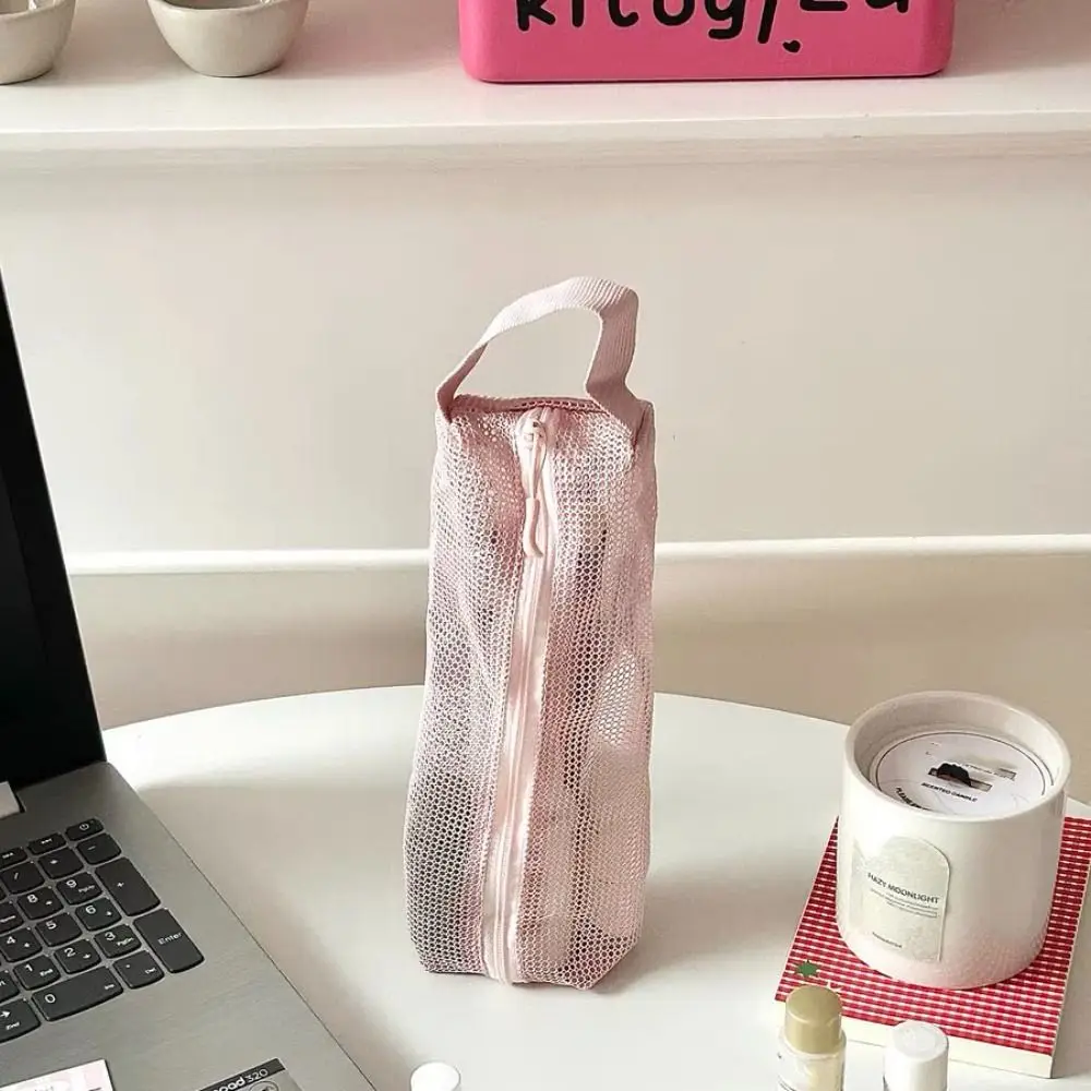 Fashion with Handy Handle Mesh Toiletry Bag Foldable Breathable Toiletry Storage Bag Quick Dry Makeup Bag Washing Handbag Travel