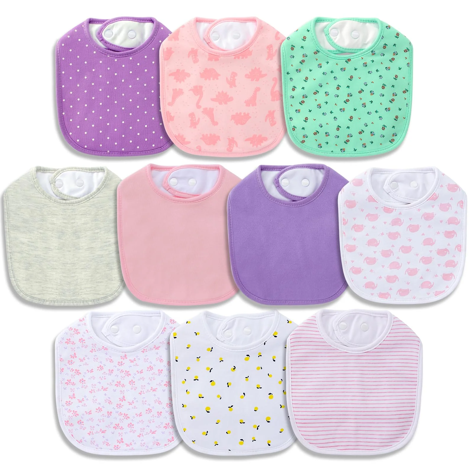 

10-Pack Waterproof Baby Bibs Organic Cotton Soft Absorbent Bandana Drool Bibs with Adjustable Snaps Teething and Drooling