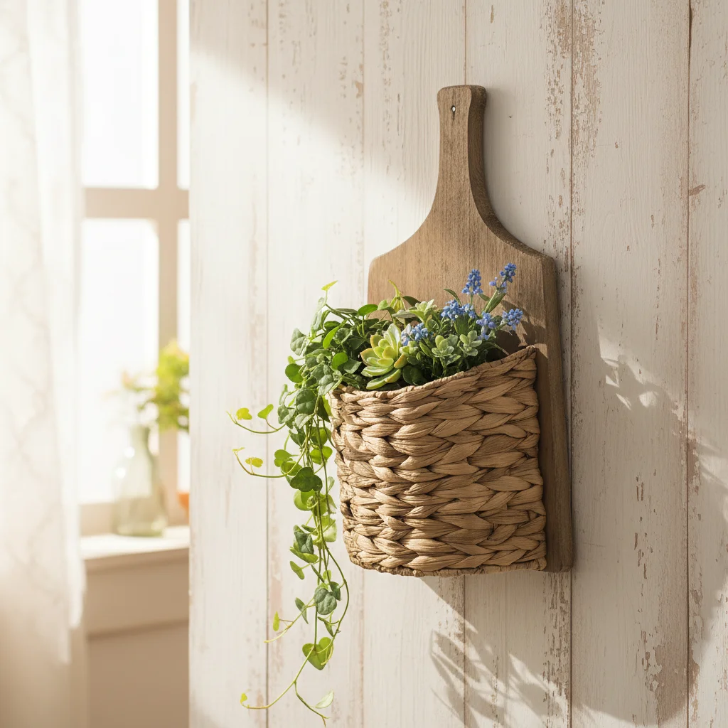 

Плетеная подвесная корзина ручной работы для растений в пасторальном стиле, дышащая, из ротанга, для цветов