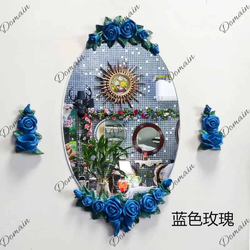 Chinese rose decorative mirror bathroom beauty makeup mirror American entrance decorative mirror