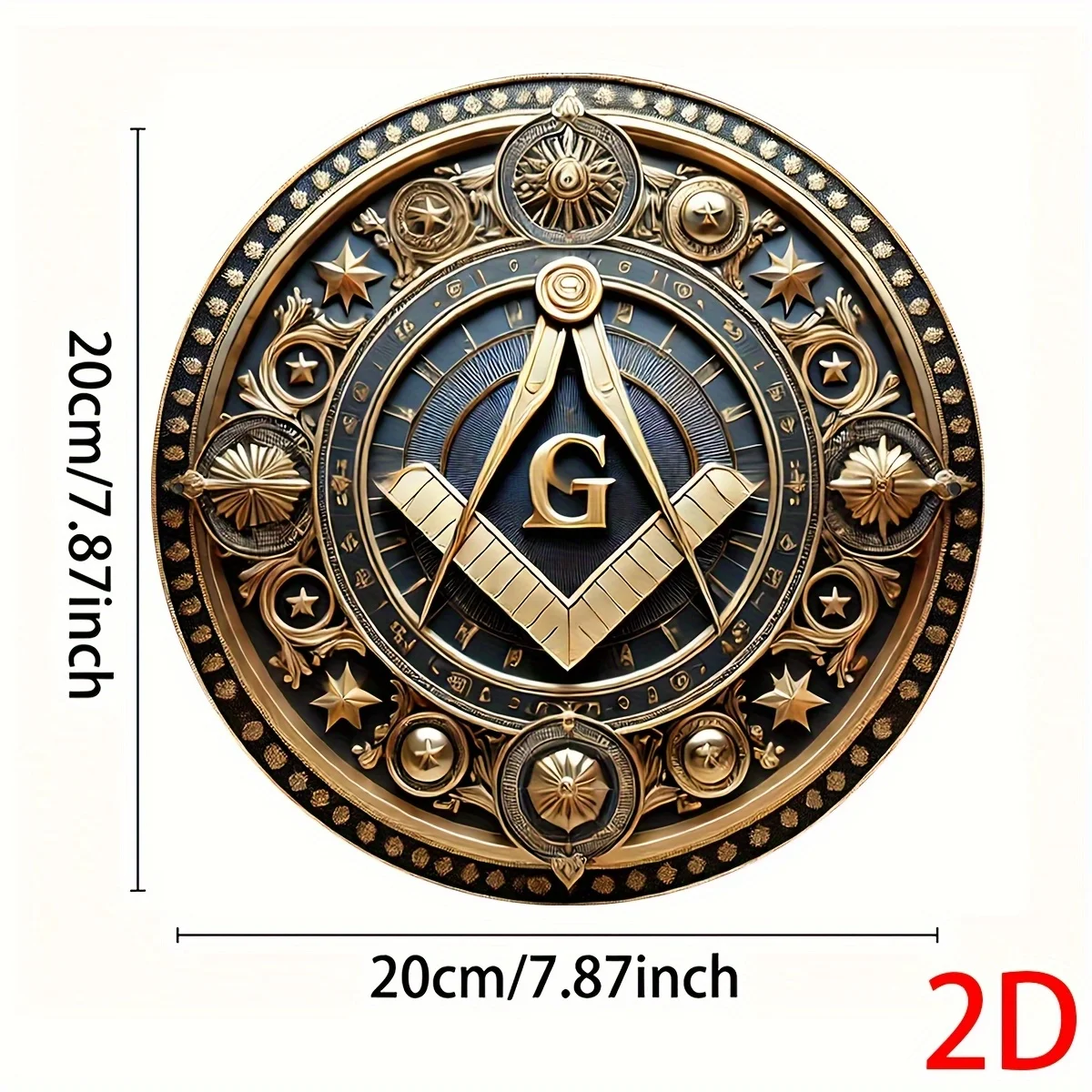 مسطح ثنائي الأبعاد، قطعة واحدة من ديكور الحائط الماسوني العتيق - رمز الماسوني الأسود والذهبي مع التروس والنجوم وإكليل الغار - ألومي شديد التحمل