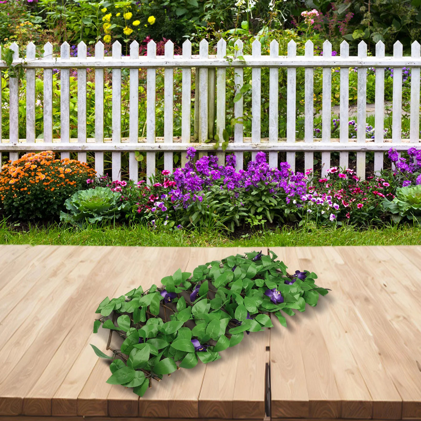 Expandable Artificial Wooden Fence With Green Leaves Outdoor Patio Garden Home Decoration Simulation Decoration
