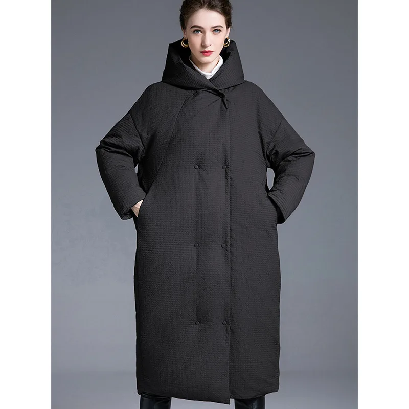 Manteau Long en duvet de style cocon pour femme, Trench-Coat épais en duvet de canard blanc, coupe-vent, de luxe, de haute qualité, hiver