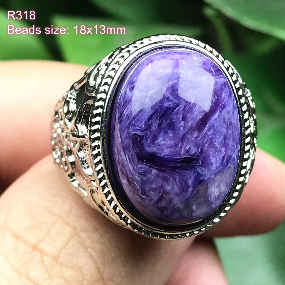 Top Natural Purple Charoite Ring Jewelry For Man Healing Wealth Gift Crystal Silver Beads Stone Gemstone Adjustable Ring AAAAA