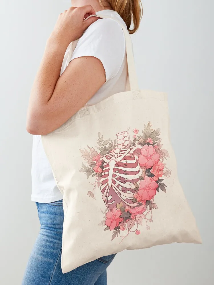 

Eternal Blossom - Flowery Ribcage Anatomy Tote Bag shopper bag woman bags luxury women Canvas shoulder bag tote bags men