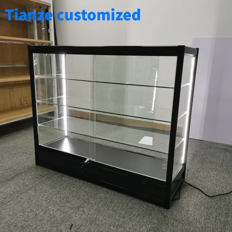 (customized)4 feet Tempered Vitrine Display Showcase with Led Lights Retail Smoke Shop Aluminum Frame Glass Display Counters