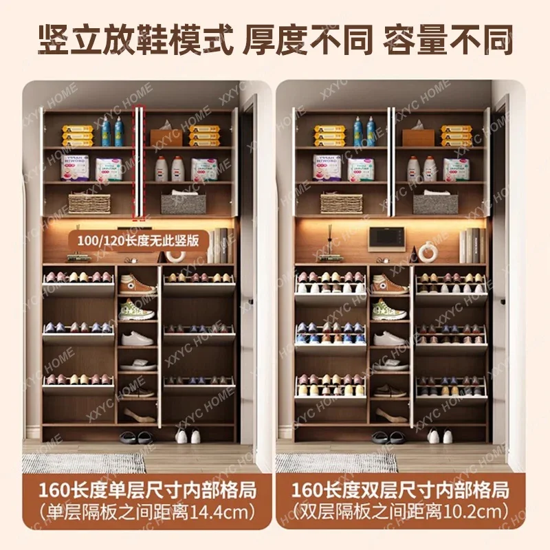 Customized ultra-thin tipping bucket shoe cabinet, entrance  integrated against the wall, high vertical  at the door of the home