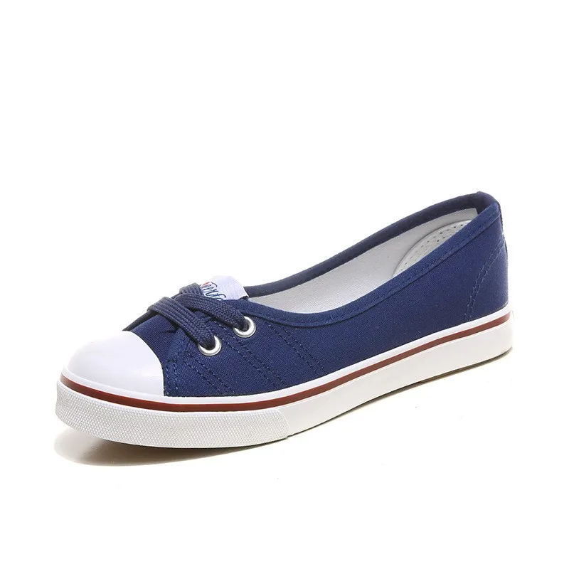 Women Canvas Flat Shoes Spring and Autumn New Fashion Casual Canvas Soft Bottom Ballet Dark Blue Flat Shoes for Women