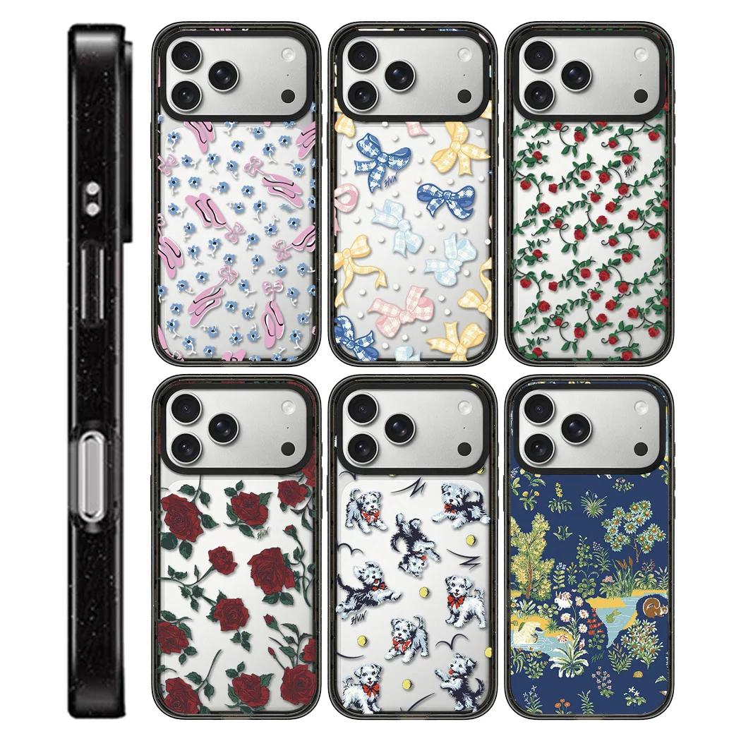 White Dog Green Plant Acrylic Black Border Magnetic Phone Cover for IPhone 12 13 14 15 16 17 Pro Max Case for IPhone 17 Air